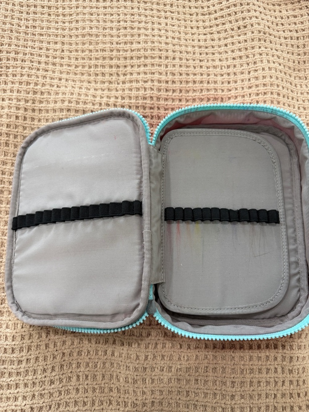Kipling Pink Sketch Pencil Case with Aqua Trim and Pom-Pom Charm - Picture 3 of 6